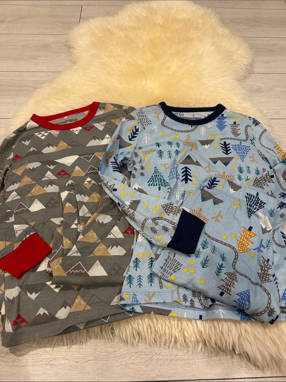 Eddie Bauer Mountain Print Long Sleeve Pajama Tops - Light Blue & Gray